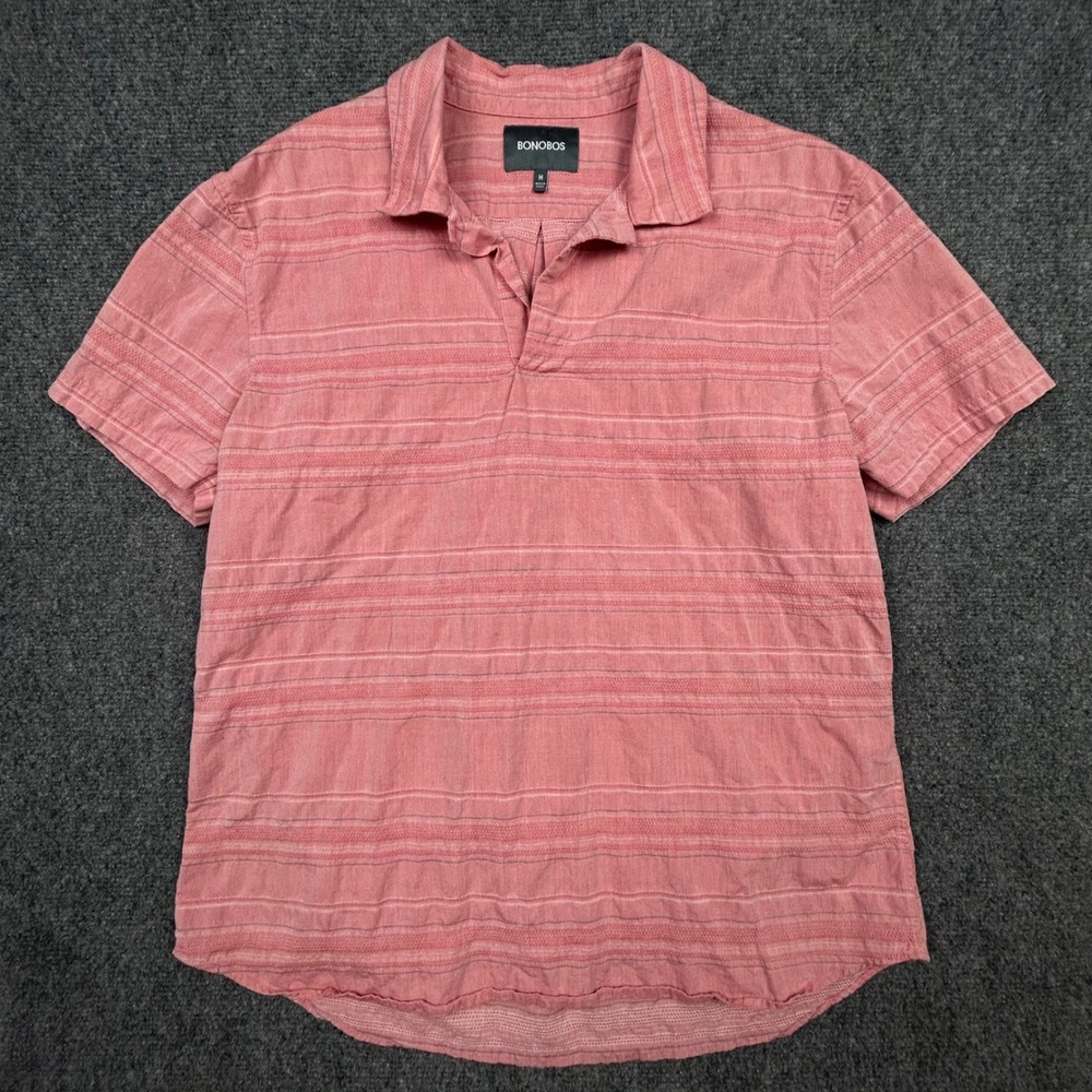 Bonobos Polo Shirt Mens M Red Pink Textured Stripe Short Sleeve Cotton Preppy
